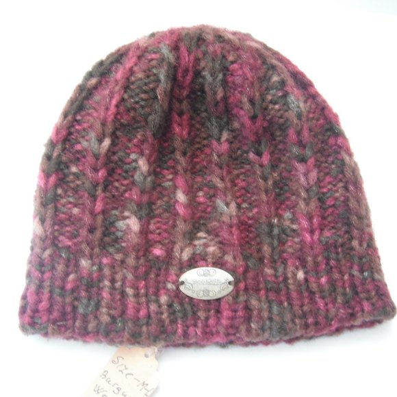 Hand Knitted Hat Toque Adult Size - M-(L) Acrylic Burgundy Unisex Color Blue-019 - Picture 8 of 10